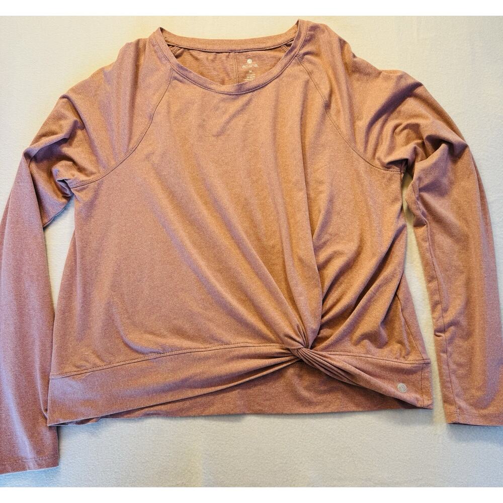 Apana Long Sleeve Top Medium Twist Front Crop Activewear Shirt Heather‎ Pink M
